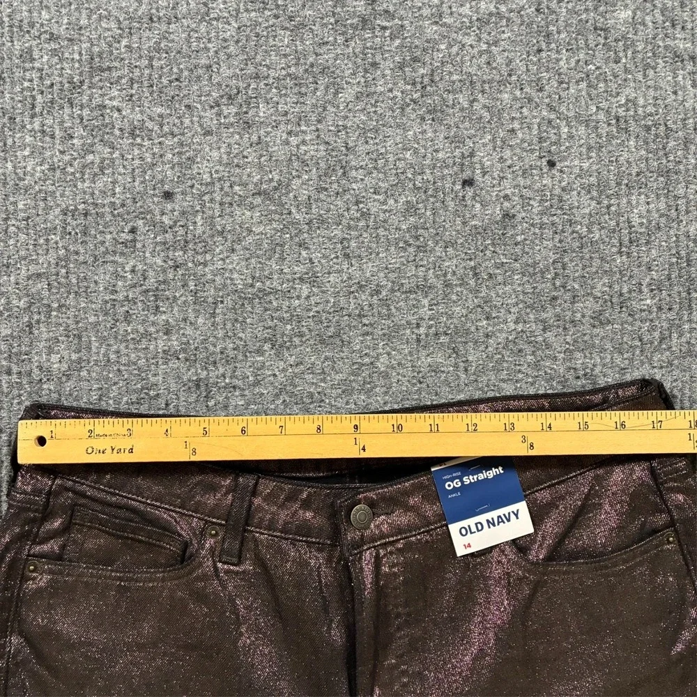 Old Navy High Rise OG Straight Ankle Jeans Womens Size 14‎ Black Shine Metallic